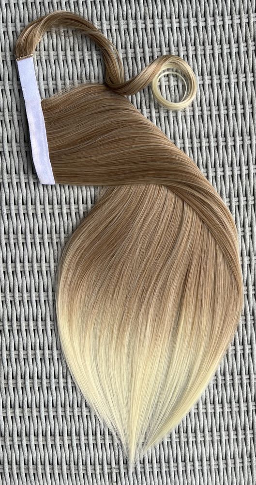 Premium Ultra włosy doczepiane, blond / ombre, kucyk, treska