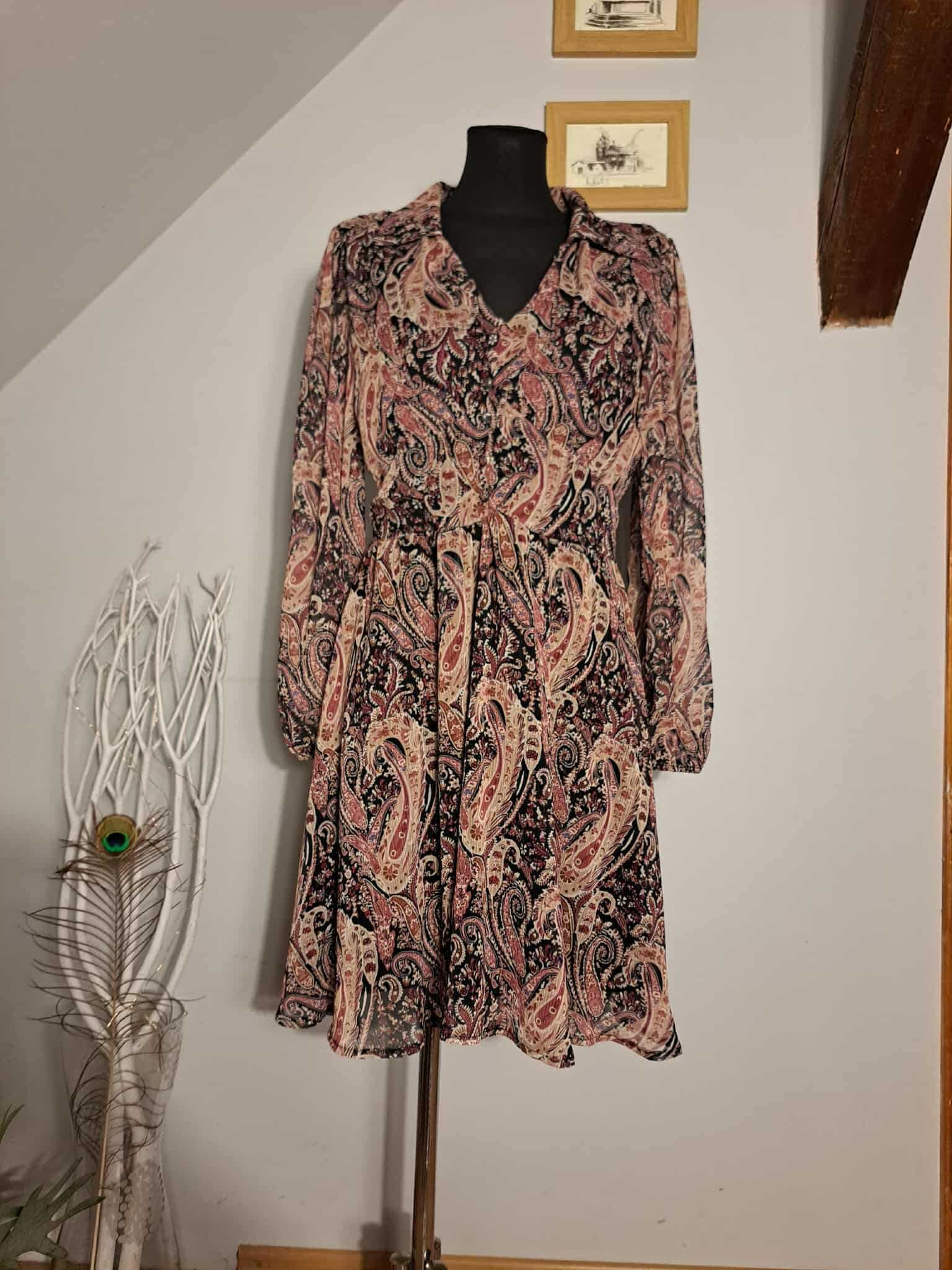 Sukienka Lollys Laundry 40, Wzór Paisley, Elegancka, Bardzo Dobry Stan