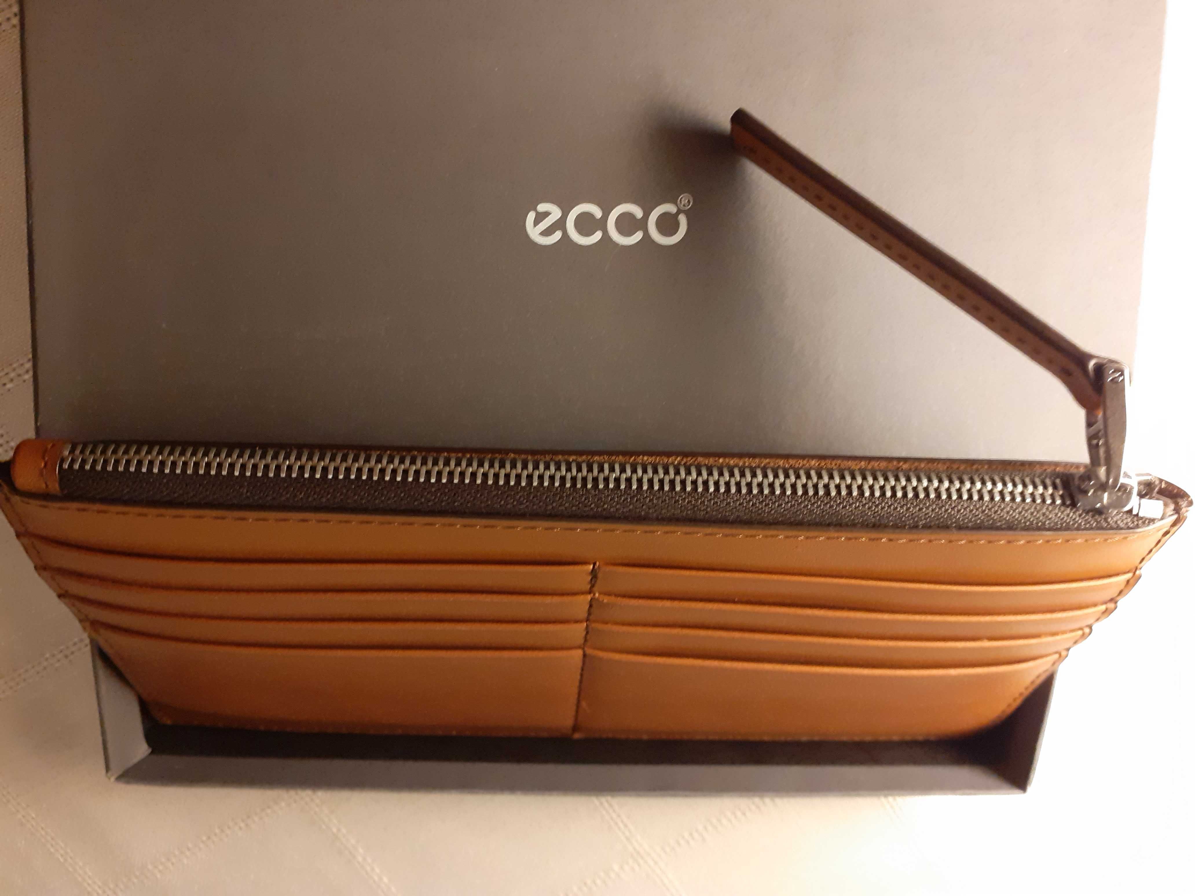 Portfel etui Ecco Lars Travel Wallet kolor amber skóra naturalna