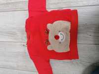 Sweter bluza dla dziewczynki, chłopca miś renifer czerwona, święta 62