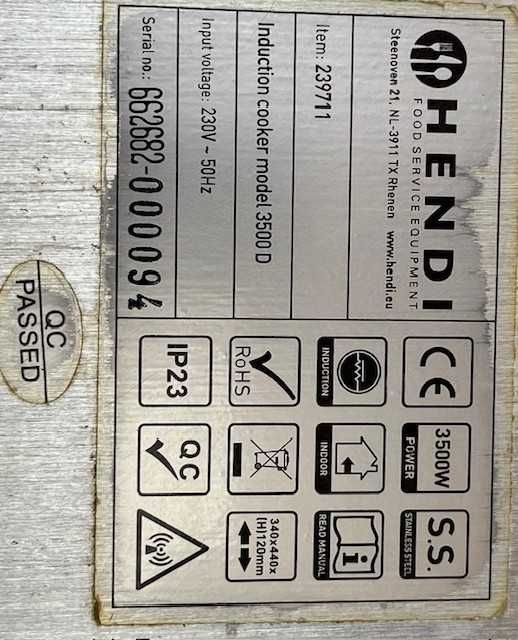 Fogão de indução modelo 3500 D, HENDI
