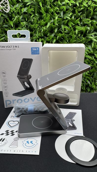 Стильна металева бездротова зарядка 3 в 1 Proove Titan