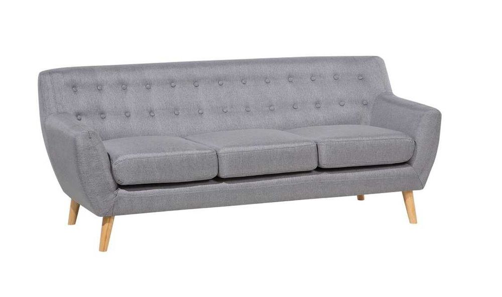 Beliani MOTALA – Sofa 3-osobowa, Szara, Styl Retro, Dębowe Nogi