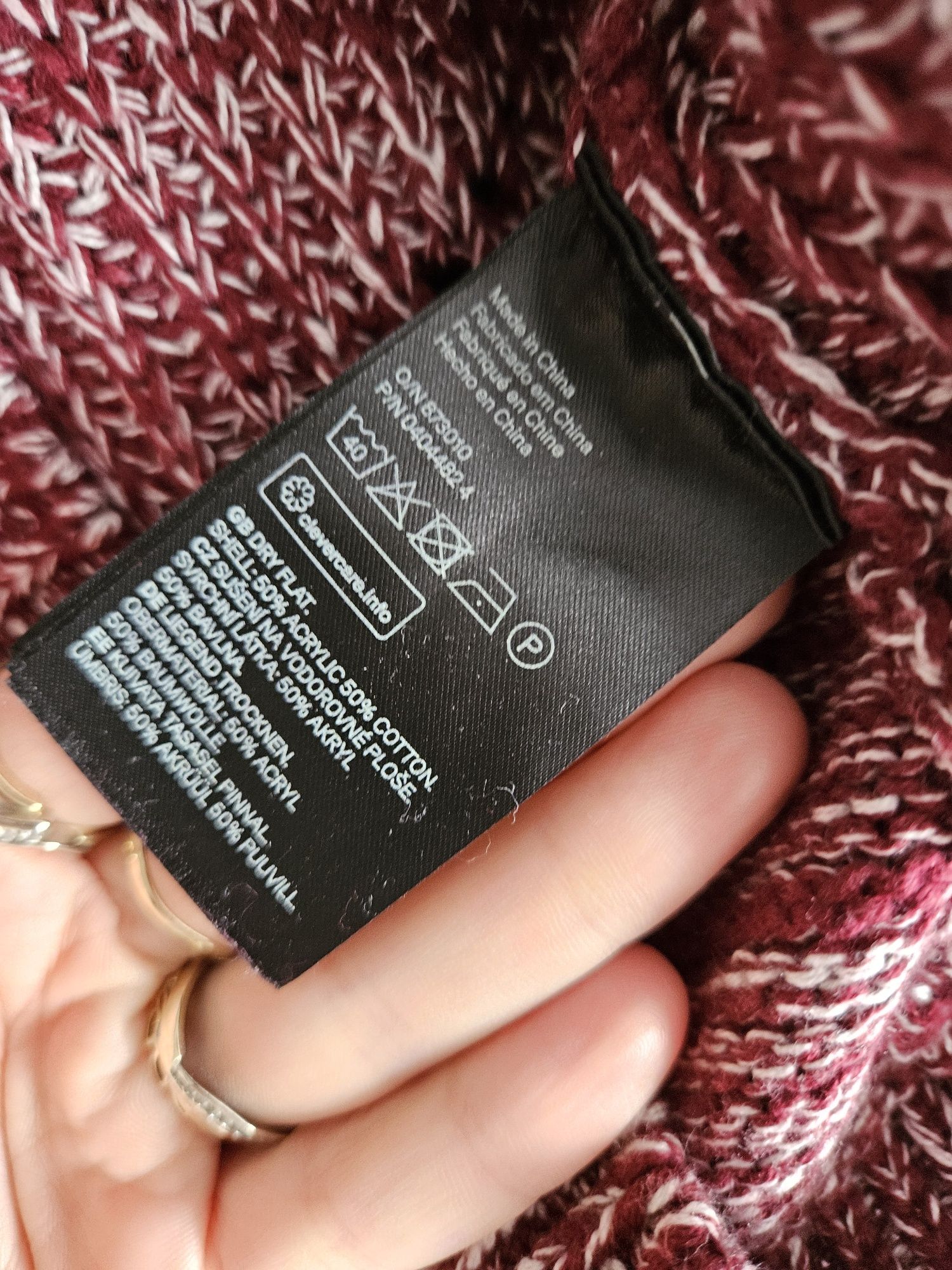 Sweter burgundowy damski casual H&M z ażurowym zdobieniami M capsule j