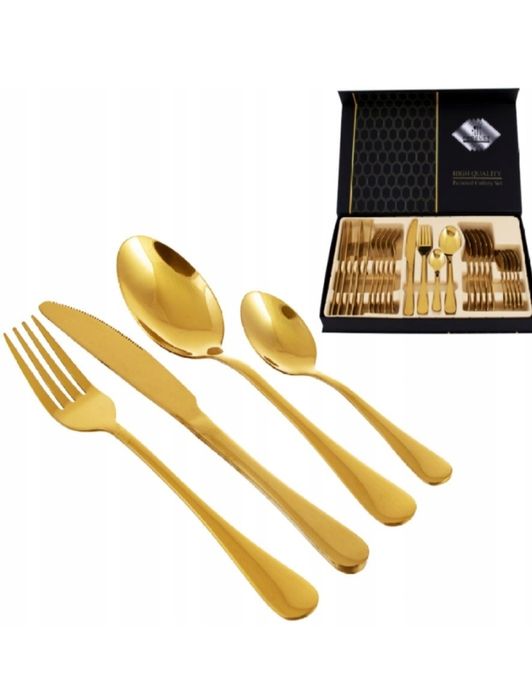 Zlote sztućce zestaw 24 sztuk połysk