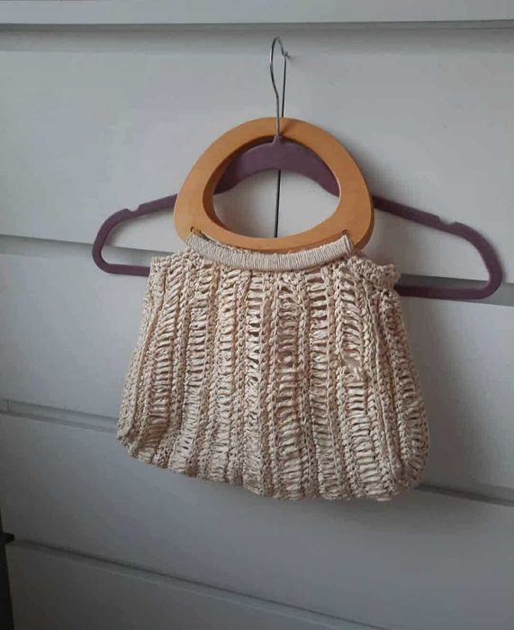 beżowa torba mała torebka szydełkowa pleciona boho bag crochet retro