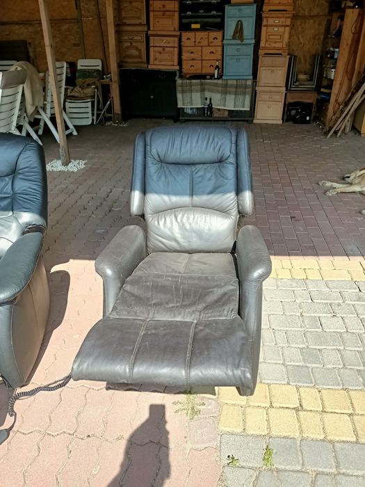 Fotel elektryczny leniwiec rozkładany skórzany skóra