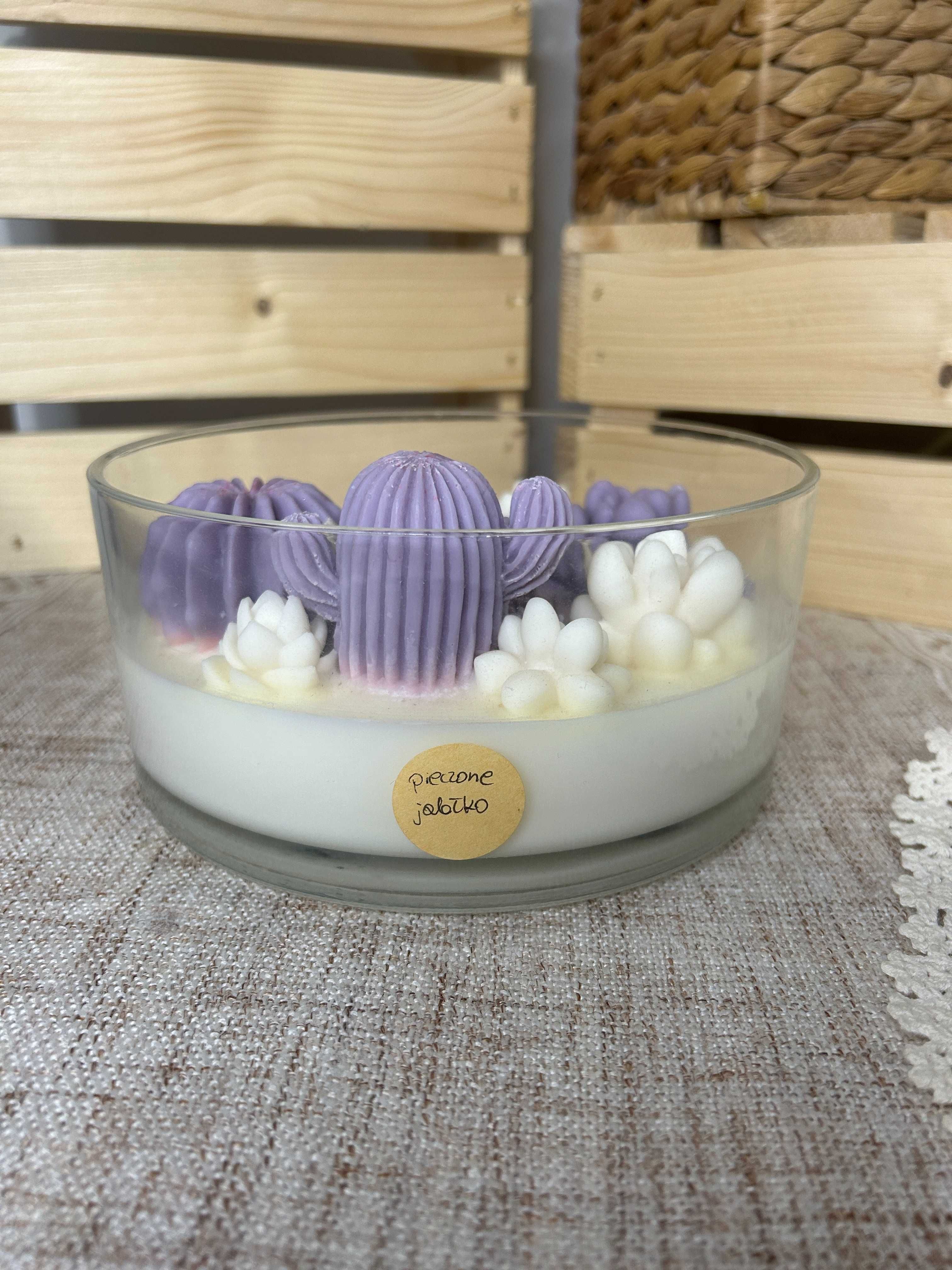 Świeca sojowa | kaktusy fioletowe | 700g wosku | pieczone jabłko