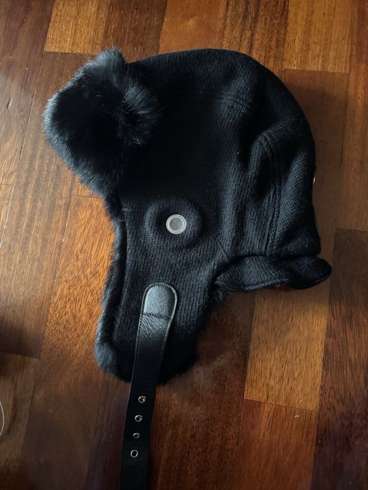 Czapka wełniana pilotka z futerkiem królik futro Hugo Boss