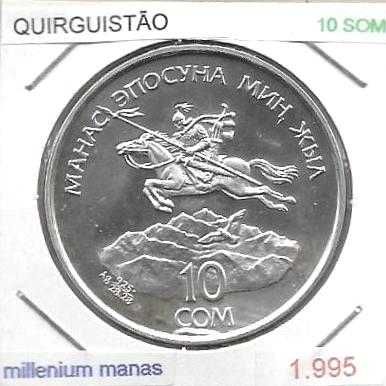 Quirguistão - -- 10 Som - 1995 - - Milénio de Manas - - Moeda de Prata