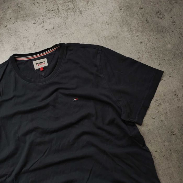 MĘSKA Koszulka Basic Klasyczna Bawełna Granatowa Logo Tommy Hilfiger