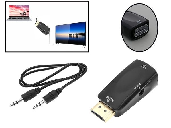 Konwerter adapter z hdmi na vga d-sub audio dźwięk mini jack