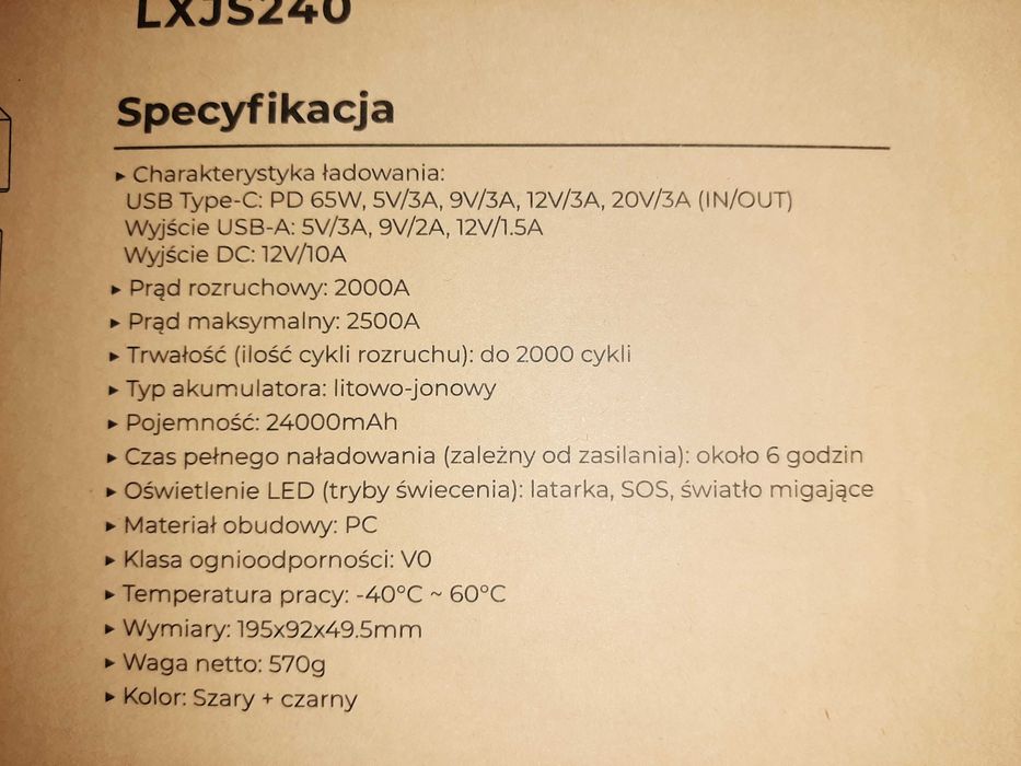 Power Bank Starter Jumper Boster odpalanie awaryjne latarka 2500A 12V