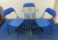 Stolik szklany okrągły o średnicy 76 cm z krzesłami
