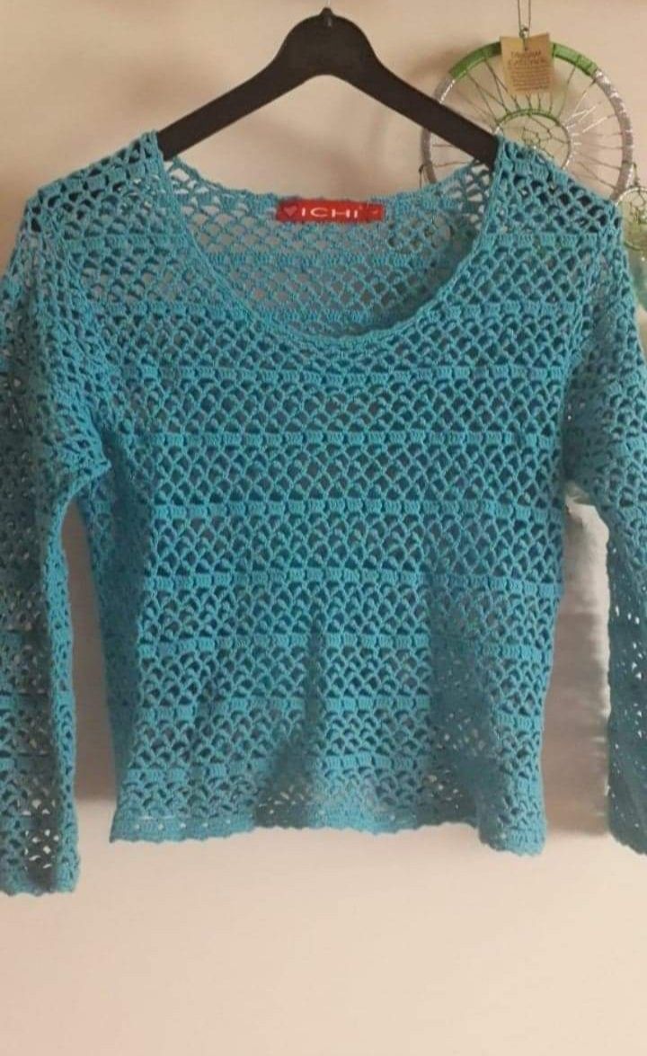Ażurowy sweterek Ichi turkus niebieski