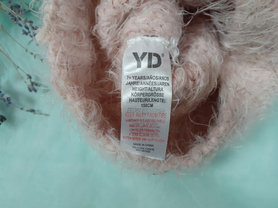 Шапка YD пыльно-розовая (пудра), "травка", детская на 7 лет шапочка