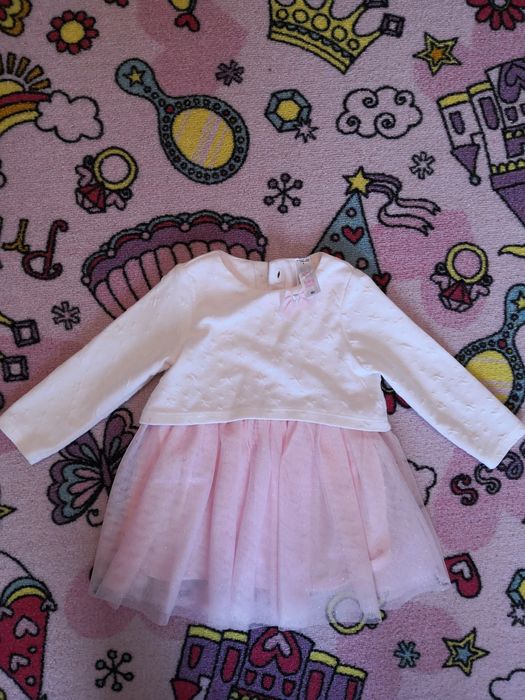 Sukienka z długim rękawem, różowa, biała,