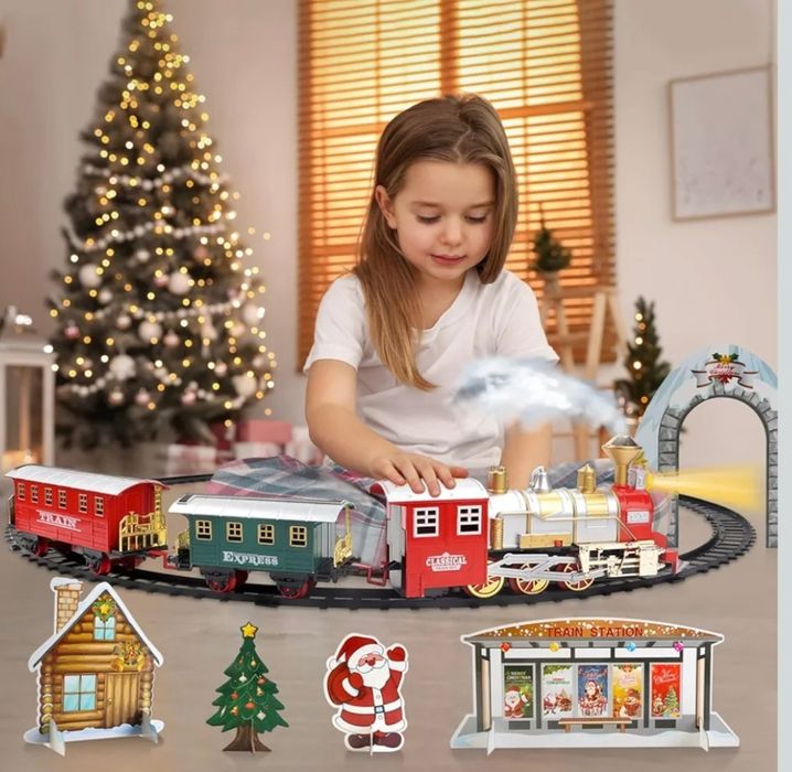 Поезд игрушечный Паровоз детский с фарами, дымом и сигналом. Новый.