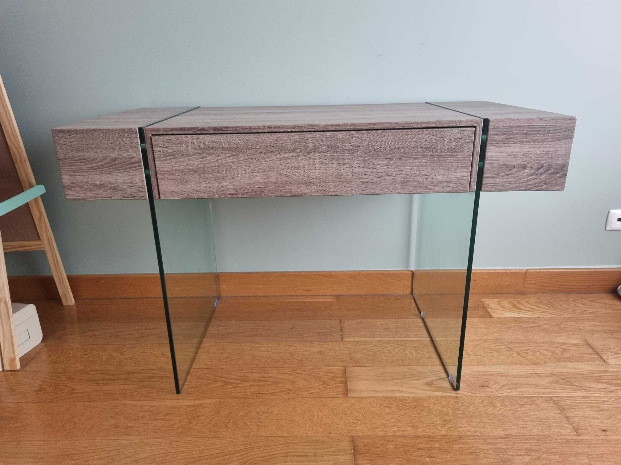 Secretária Moderna com pés em Vidro – 120x60 cm, Excelente Estado