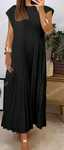 Vestido Longo Sólido com Bainha Plissada