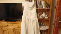 Suknia ślubna S, drapowany gorset, biała