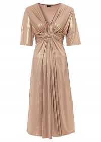 B.P.C szampańska sukienka midi z metalicznym połyskiem 40/42.