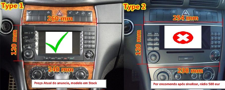 Auto-rádio 2 din android 14 64GB Mercedes CLK Clas W209 de 2005 a 211