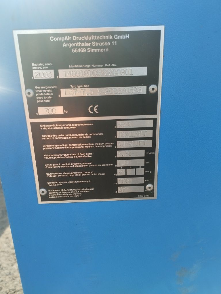 Kompresor śrubowy CompAir L37