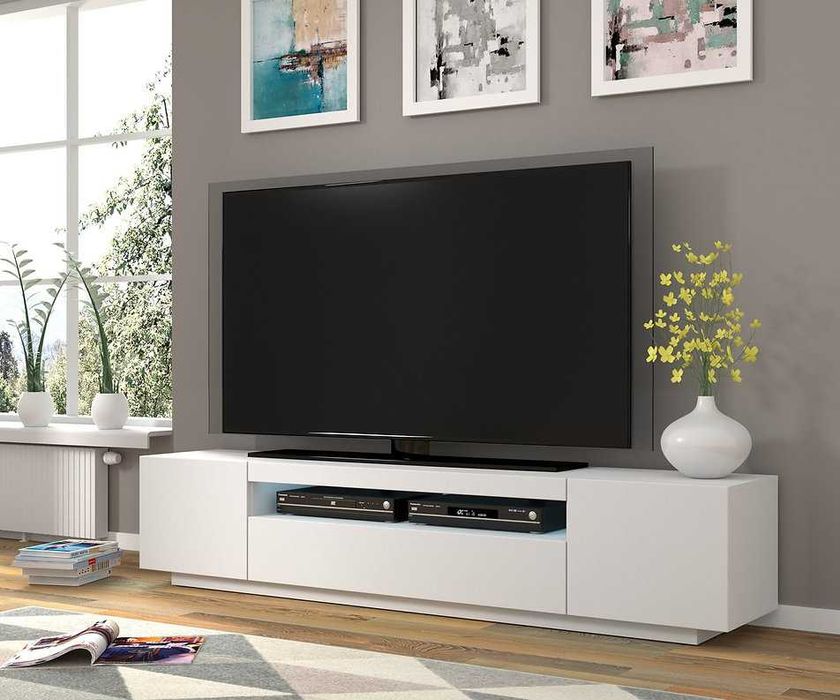 Szafka RTV AURA 200 cm uniwersalna stojąca / wisząca biały mat