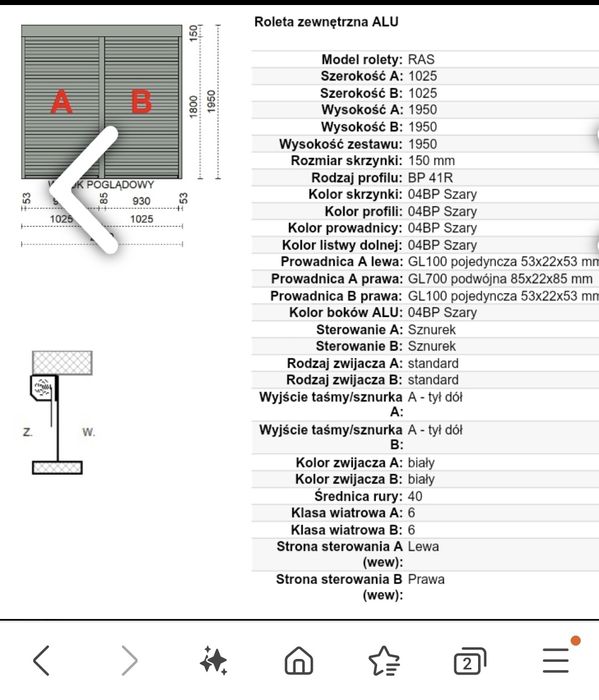 Roleta podwójna zewnętrzna szara