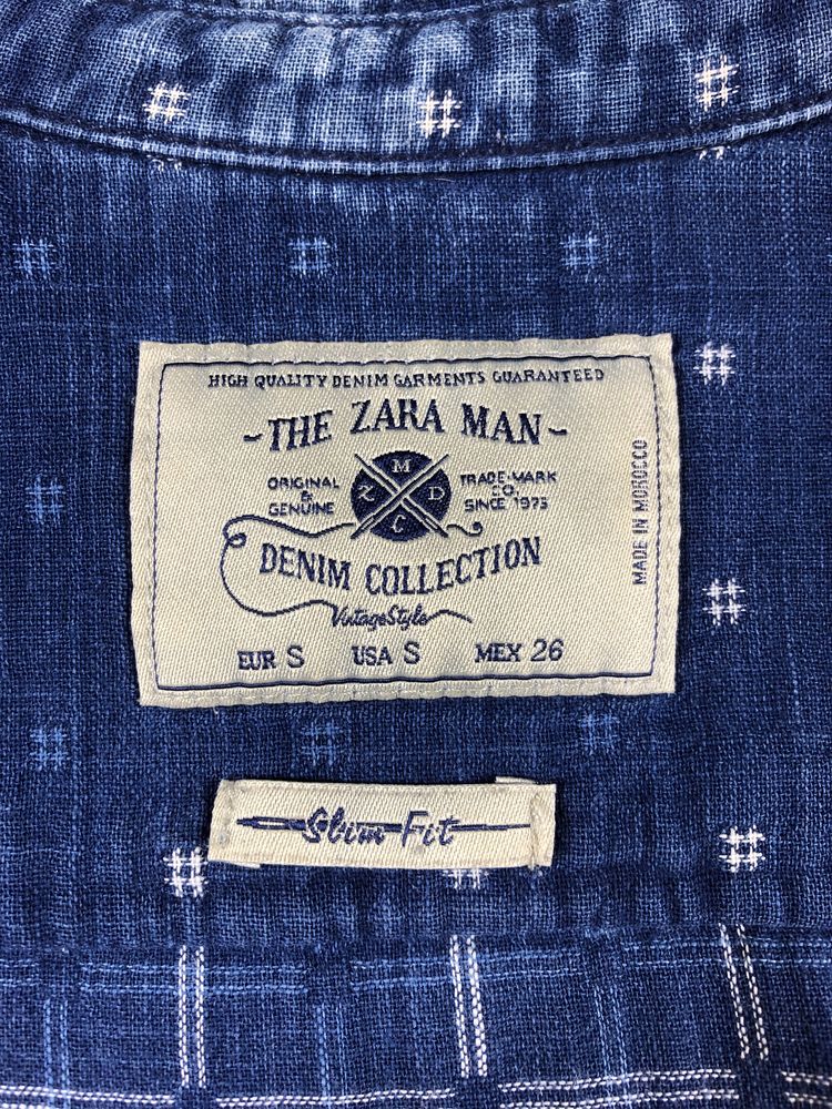 Niebieska bawełniana koszula męska Zara Man Slim Fit letnia z printem