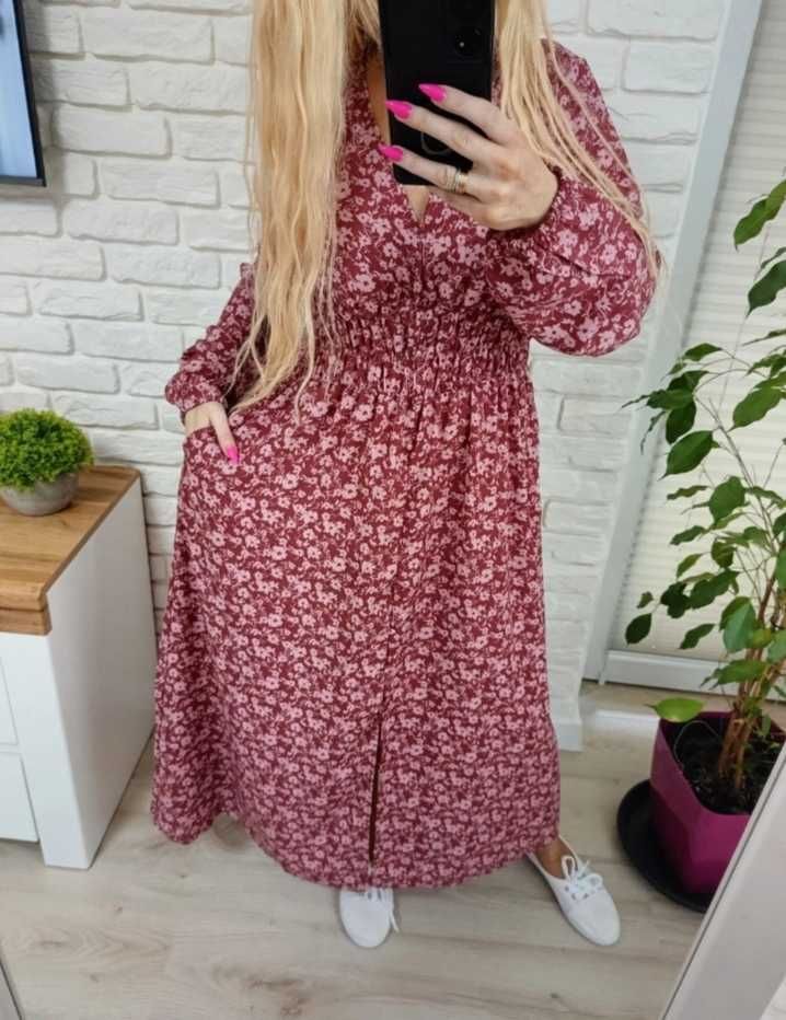 Reserved długa kwiecista sukienka Boho hippie maxi 38