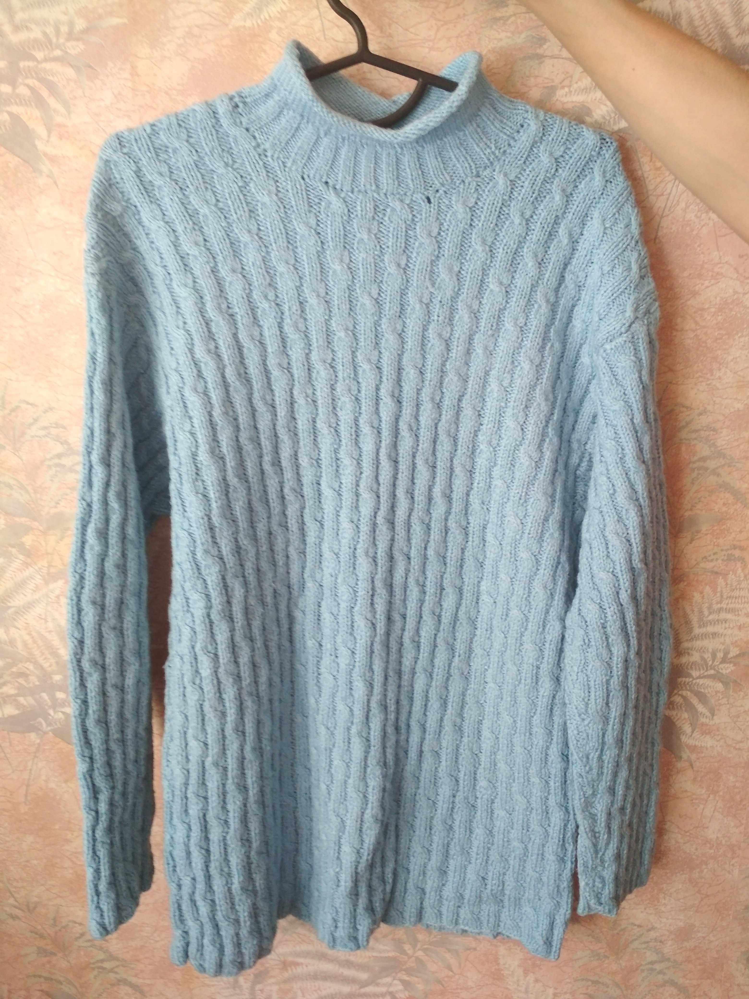 свитер мужской голубого цвета. вязаный-ручная работа