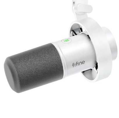 Microfone dinâmico Branco podcast Gaming Fifine XLR K688 USB para PC