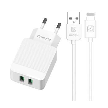 Ładowarka sieciowa KSC-371 - 2xUSB - 12W 2,4A z kablem USB - Lightning