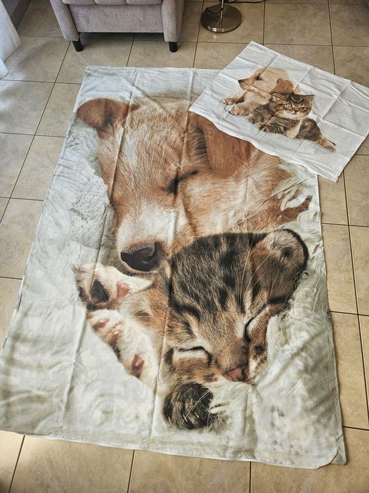 Komplet poszewek na pościel 140x200 pies i kot
