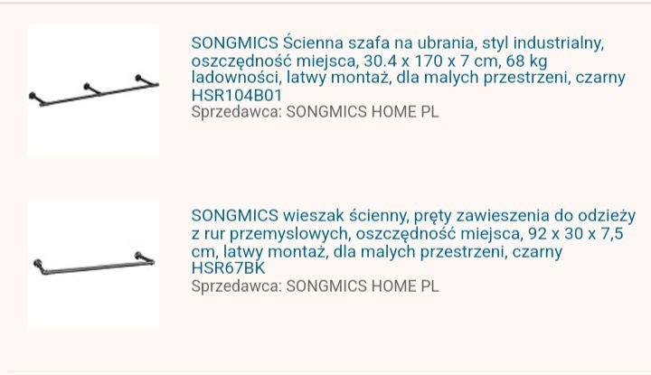 2 wieszaki do garderoby