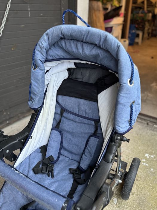 Wózek 3w1 niebieski BabyMerc