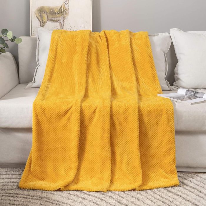 MIULEE Flanelowy koc wzór 127x153 miękki, ciepły złoty orange