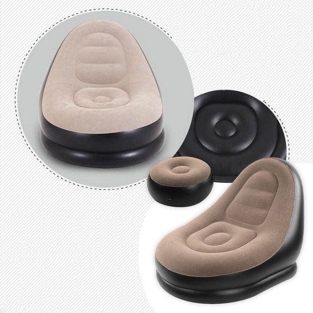 Надувне крісло з пуфом для відпочинку AIR SOFA велюрове