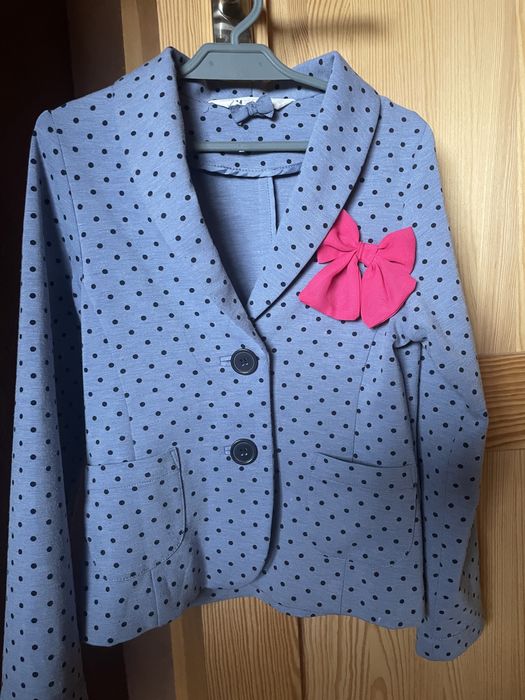 H&M marynarka niebieska kropki kokarda rozm. 128_7-8 lat