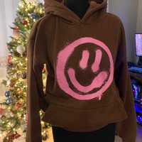 Худи FSBN с розовым смайлом. Brown and Pink Hoodie