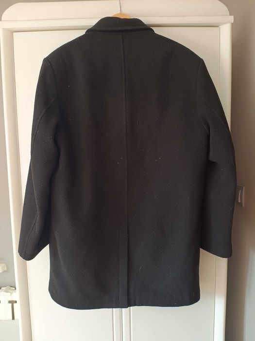 czarny jesienny zimowy elegancki welniany kaszmirowy płaszcz męski 38M