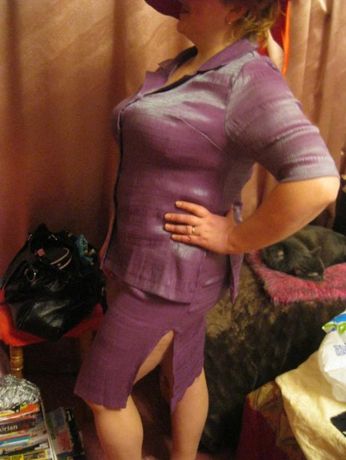 костюм юбка и пиджак летний НЕЖНО фиолетовый на48 М отличное состояние