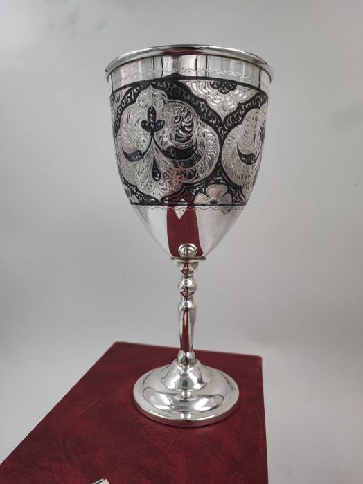 (2 в наявності) Фужер з різьбою "Кубачі" та чорнінням - об'єм 300 мл