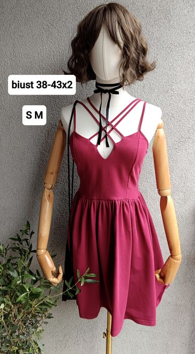 Cinamoon S M biust 38-44x2 sukienka bordowa rozkloszowa Calineczka