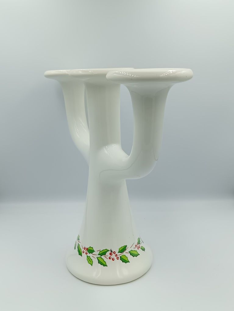 Świąteczny porcelanowy świecznik trójramienny Szwecja