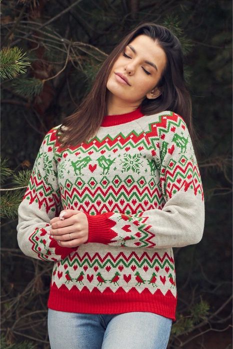 Новорічні светри сімейні парні та дитячі, в'язані бавовняні светри