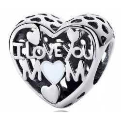 Charms dla  Mama napis I Love You Mom Heart Charms