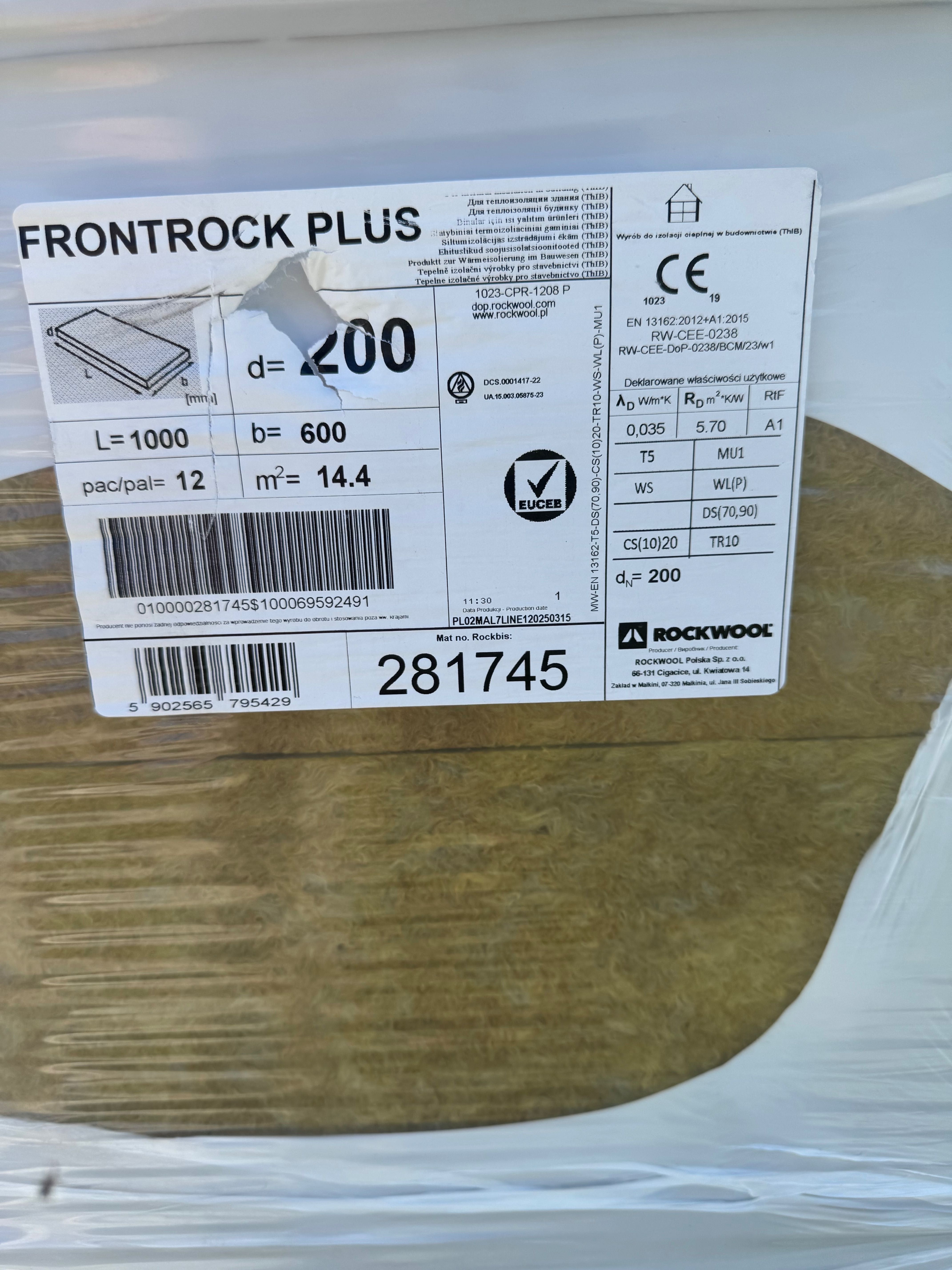 WEŁNA FASADOWA Rockwol lFRONTROCK Plus  20CM Lambda035 PALETA 14,4M2